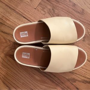 Fit flop Eloise wedge slide. Leather. Butter yellow. Like new and very comfy